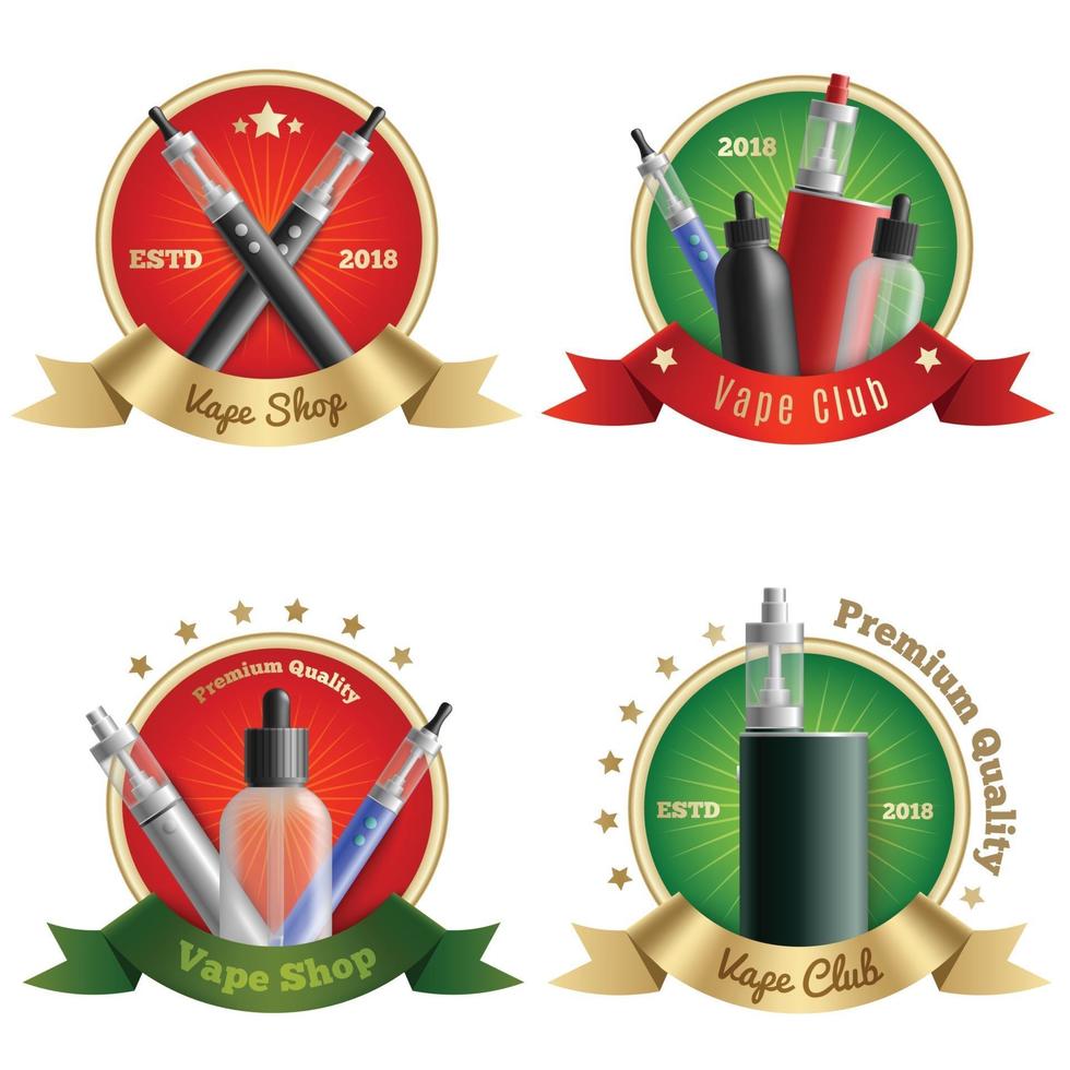 Vape Shop Emblems Set Vector Illustration