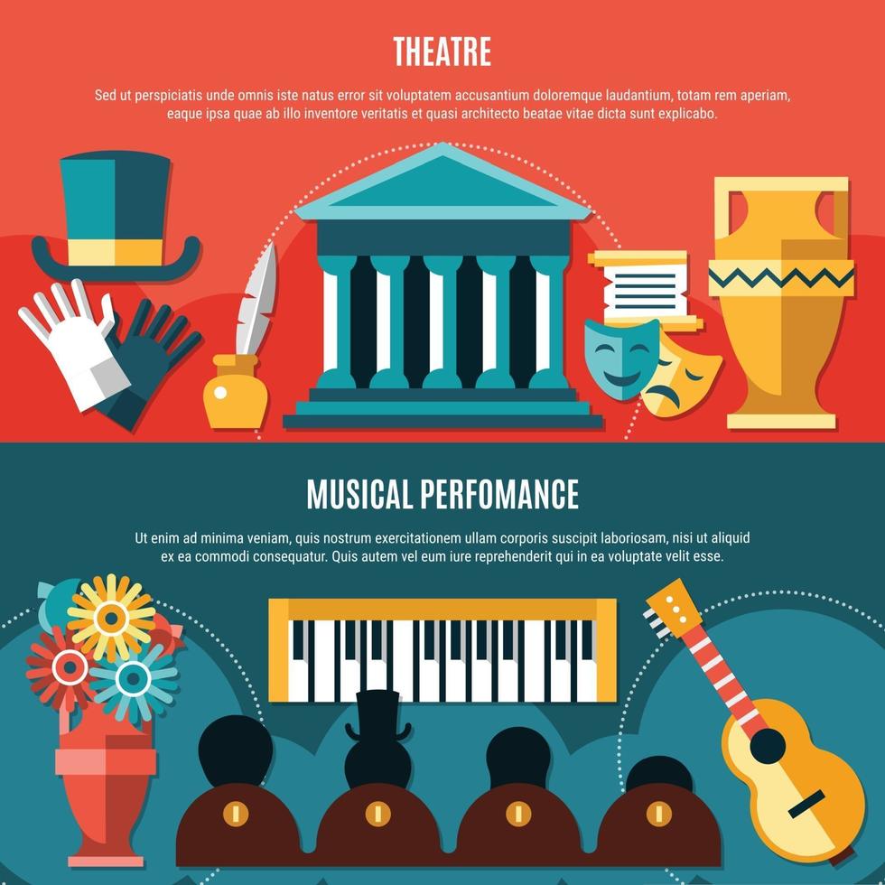 Theatre Horizontal Banner Set Vector Illustration