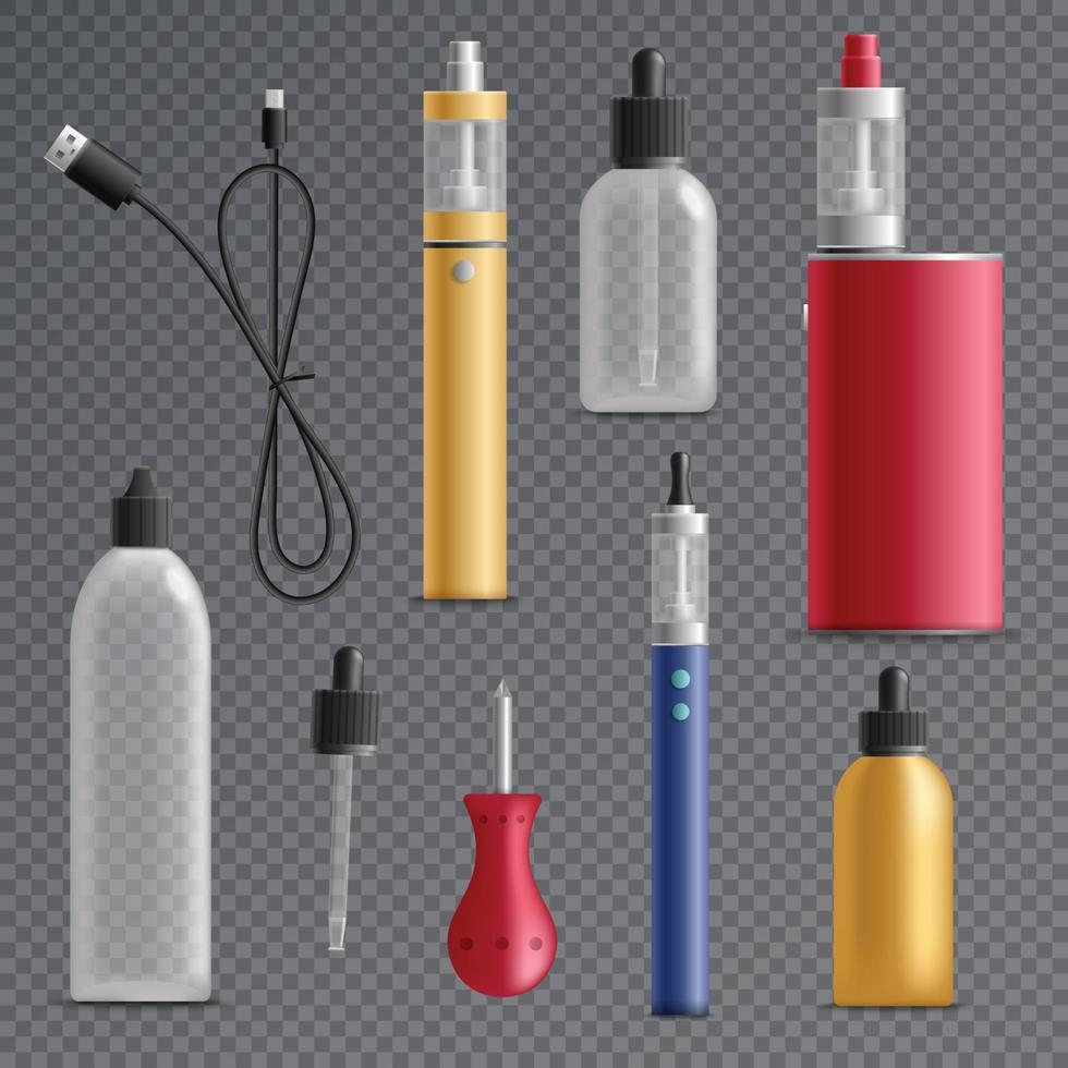 Electronic Cigarette Elements Collection Vector Illustration