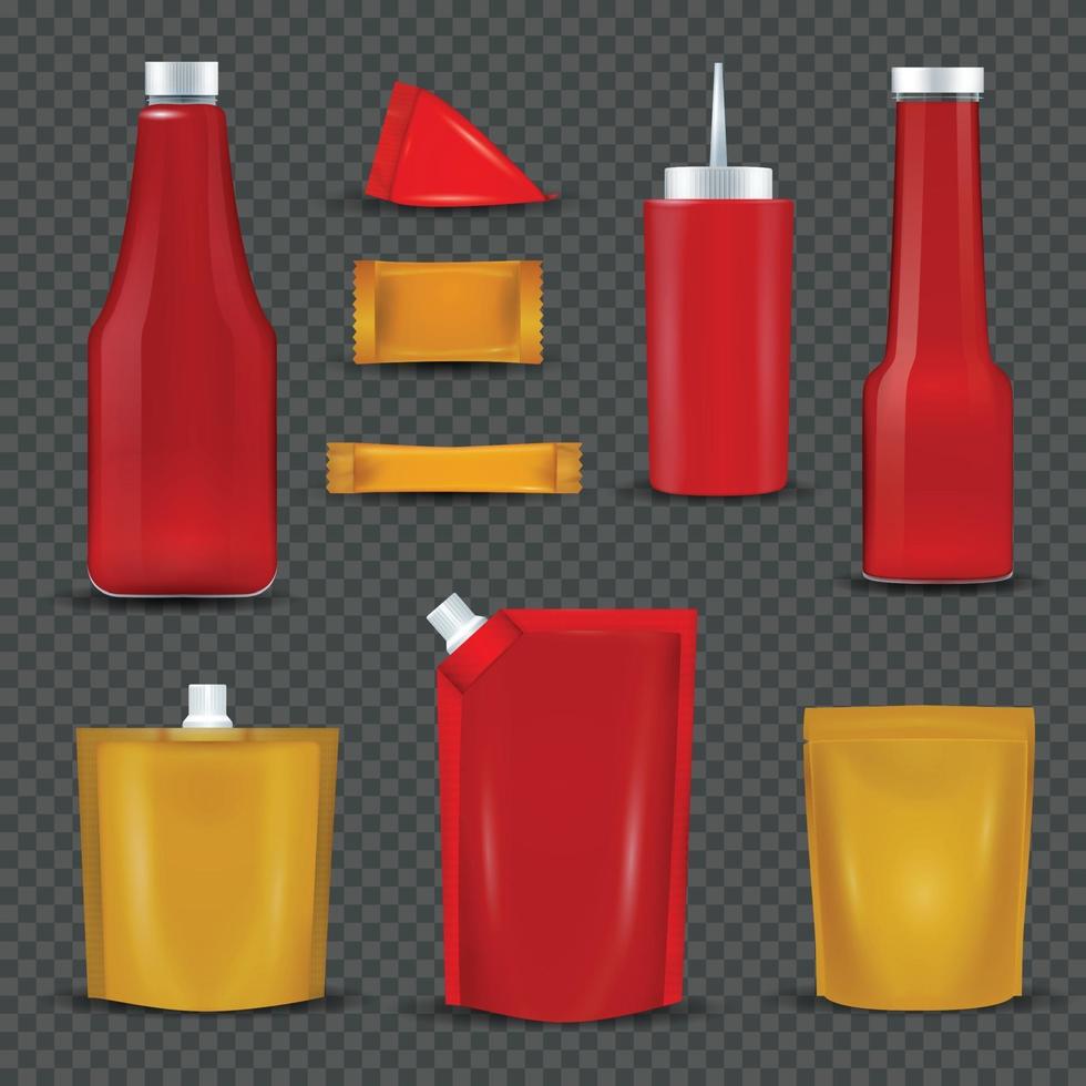 Sauce Bottles Packages Transparent Background Vector Illustration