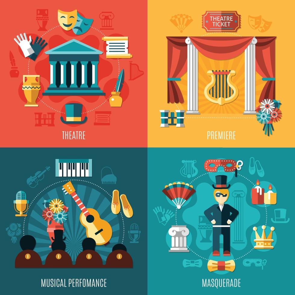 Theatre Icon Set Vector Illustration