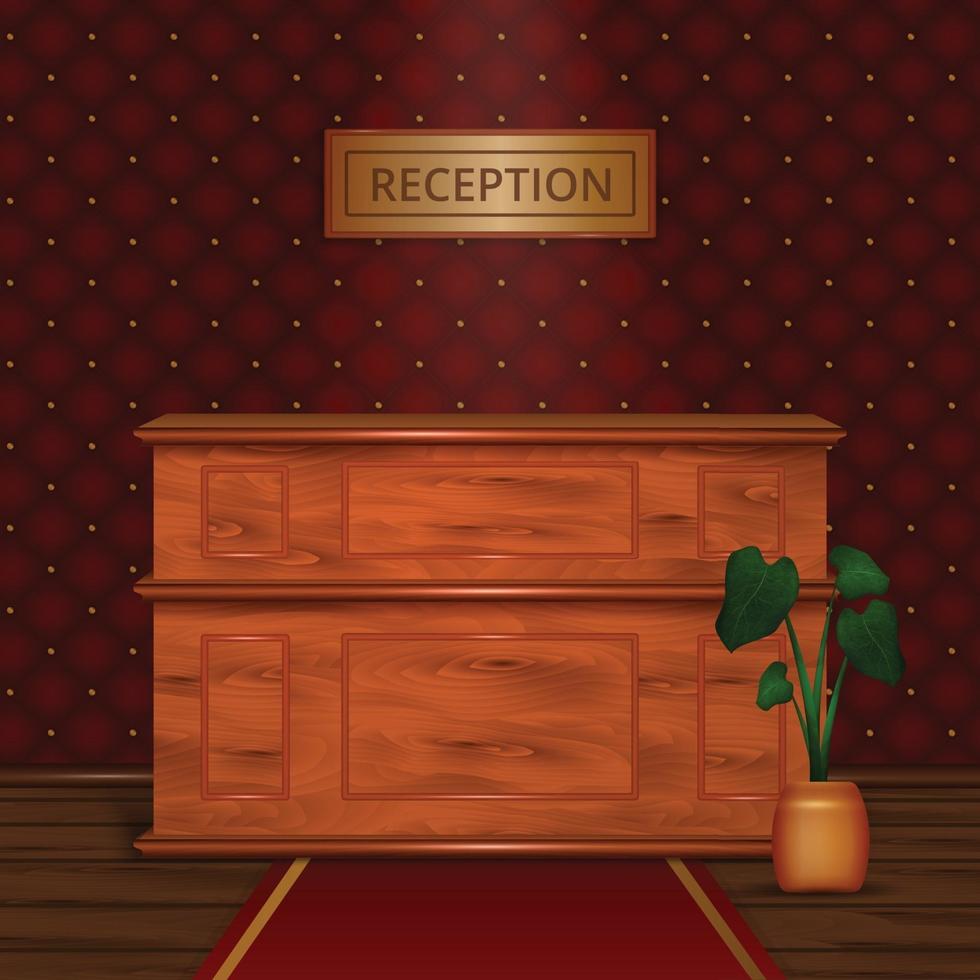 Reception Desk Hotel Interior Realistic Vector Illustration