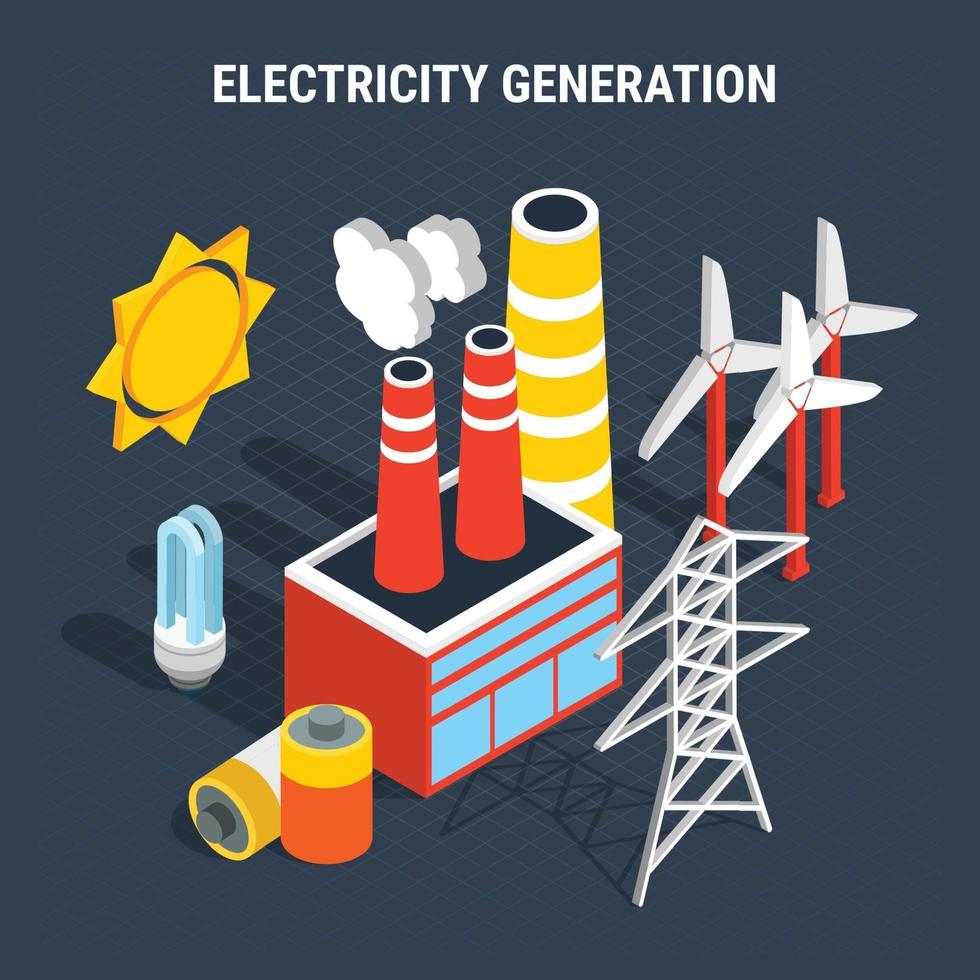 Electricity Isometric Colored Composition Vector Illustration