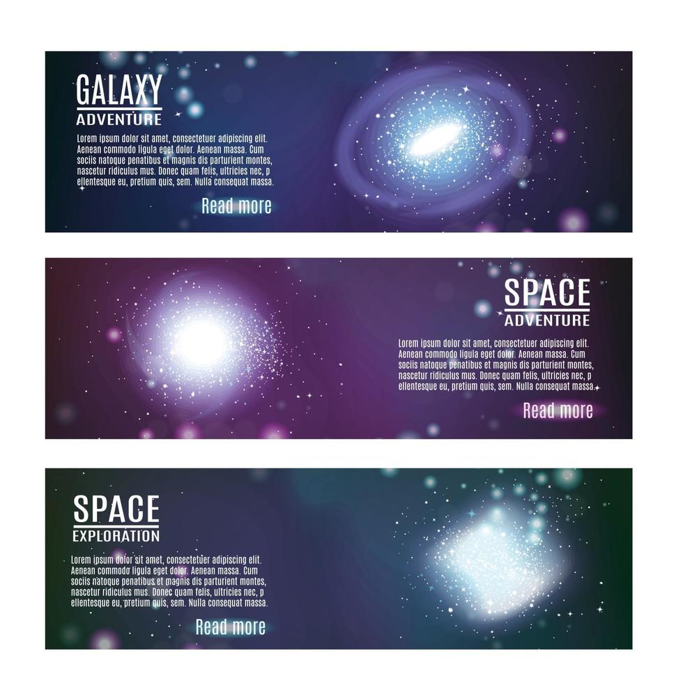 Space Horizontal Banners Set Vector Illustration