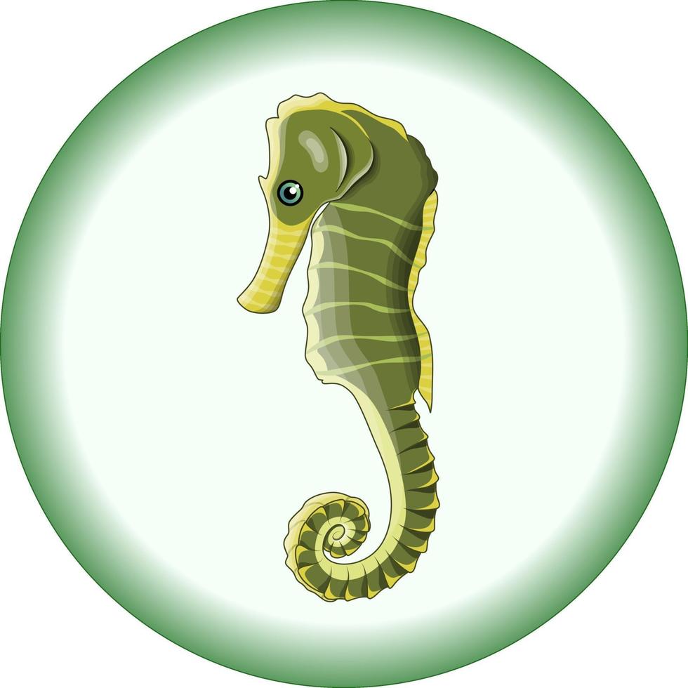 Vector composition of green seahorse on a round light green background
