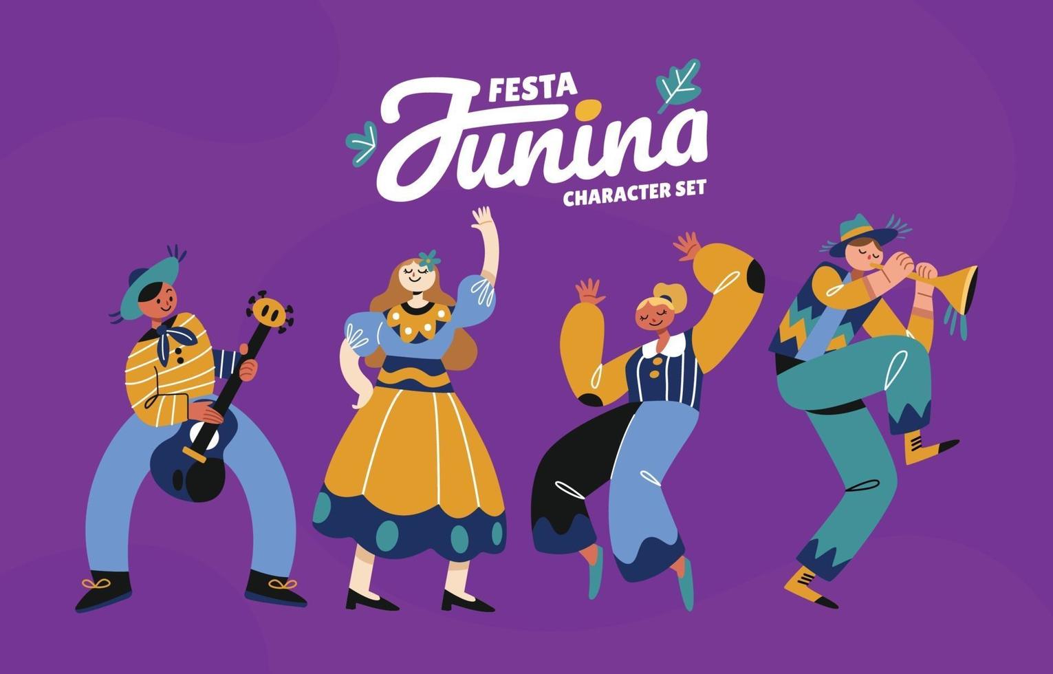 conjunto de diseño de personajes de festa junina vector