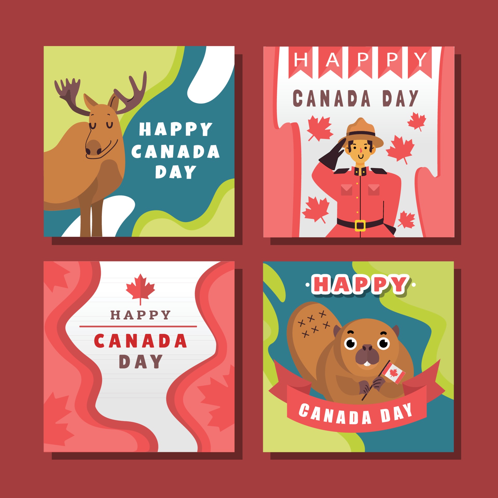 Canada Day Greeting Card Set 2375786 Vector Art At Vecteezy