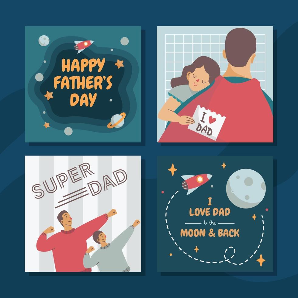 Father Day Greeting Card Set vector