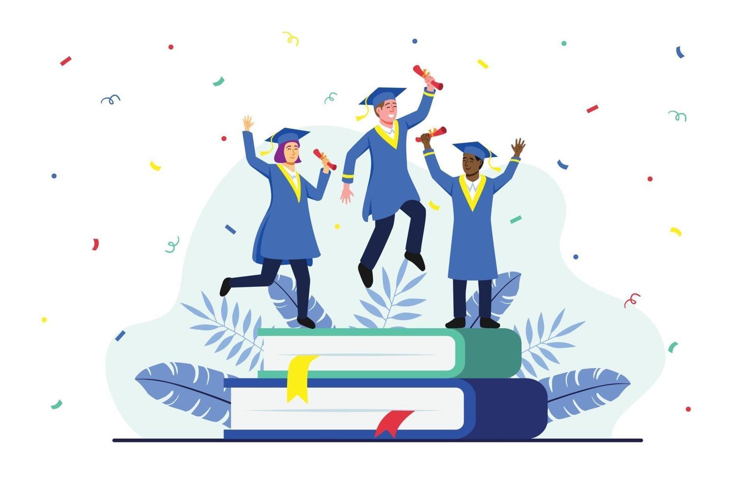 Graduation Celebration With 2 Man Stand On The Book vector