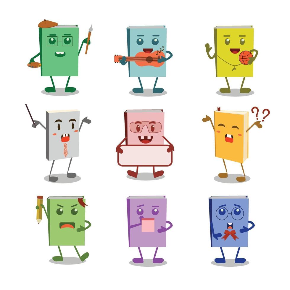 Set of cute cartoon book characters vector