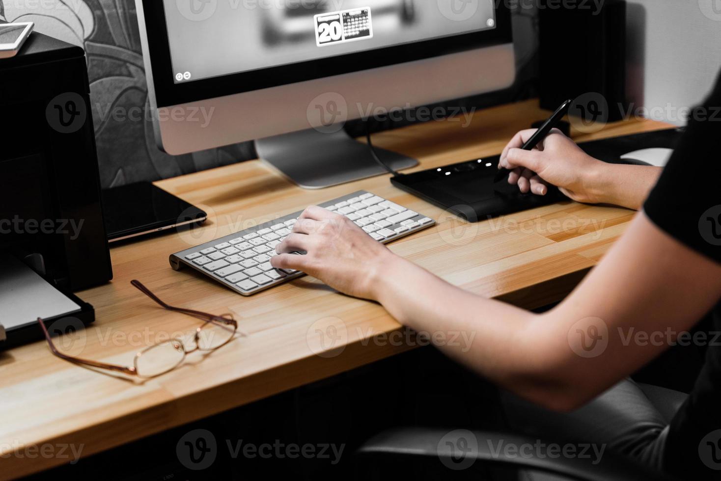 designer girl at work at the table photo