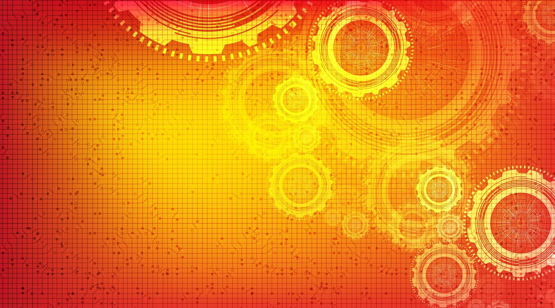 Orange Digital Speed Gears wheel and Cock on Technology Background vector