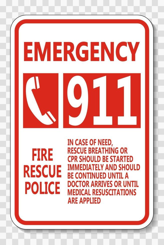 Emergency Call 911 Sign on transparent background vector