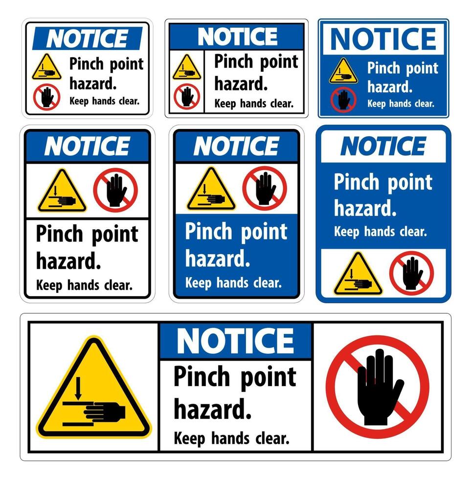 Notice Pinch Point Hazard Keep Hands Clear Symbol vector