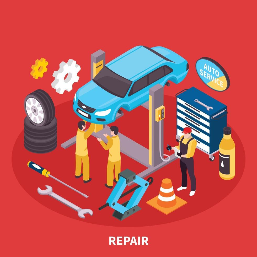 Auto Service Isometric Illustration Vector Illustration