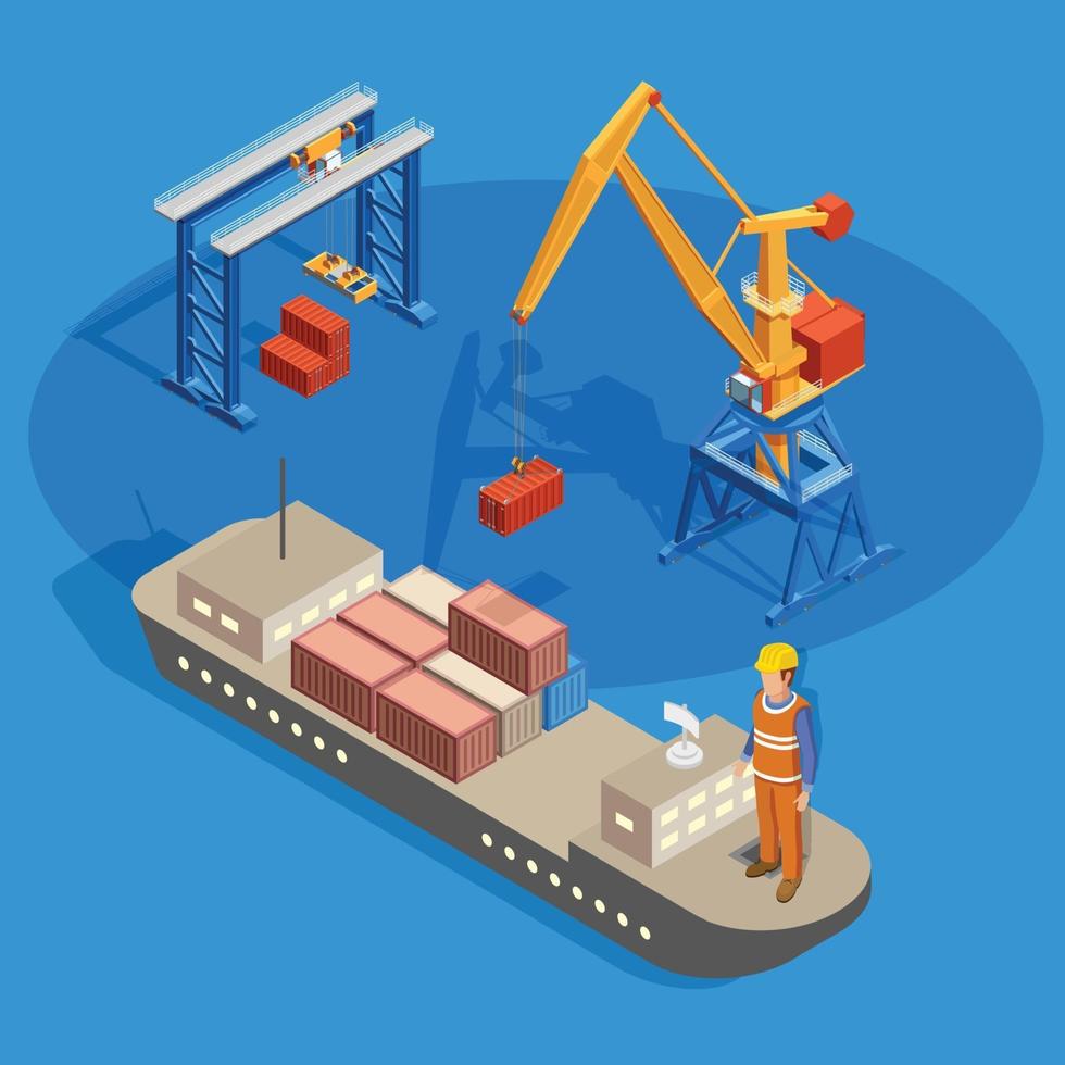 Cargo Ship Isometric Composition Vector Illustration