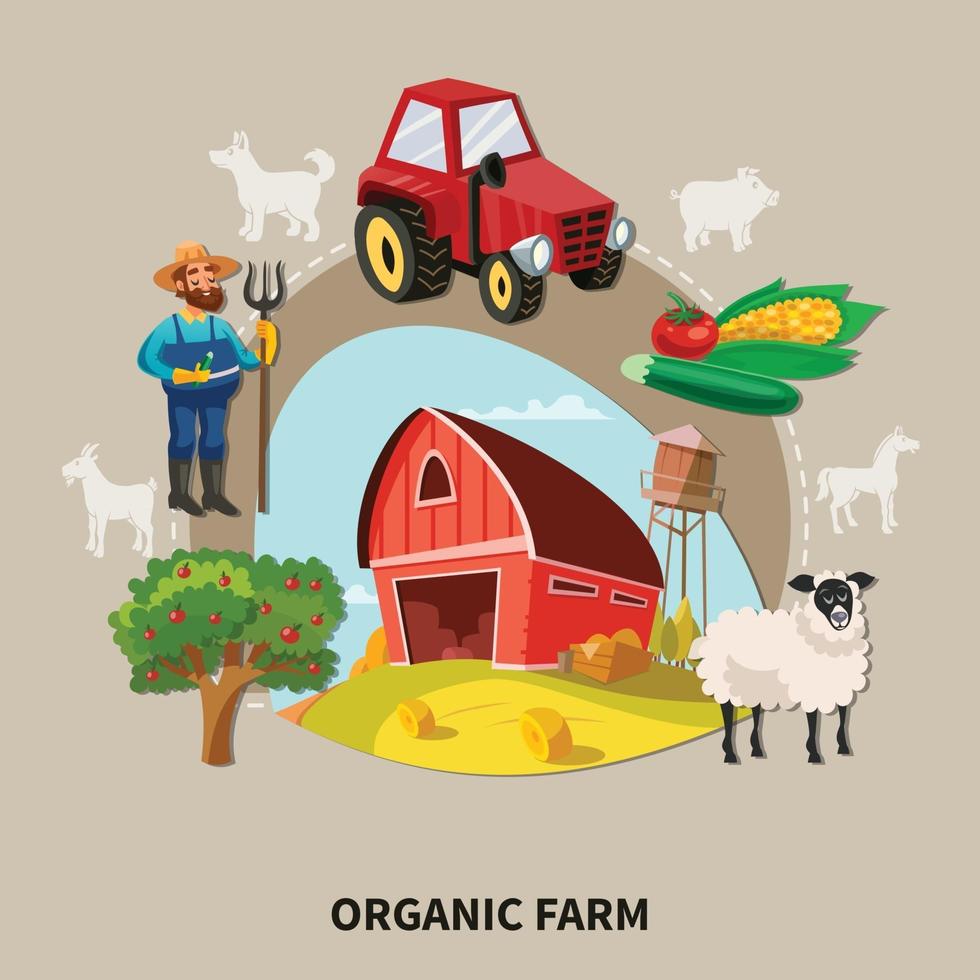 Ilustración de vector de composición de dibujos animados de granja