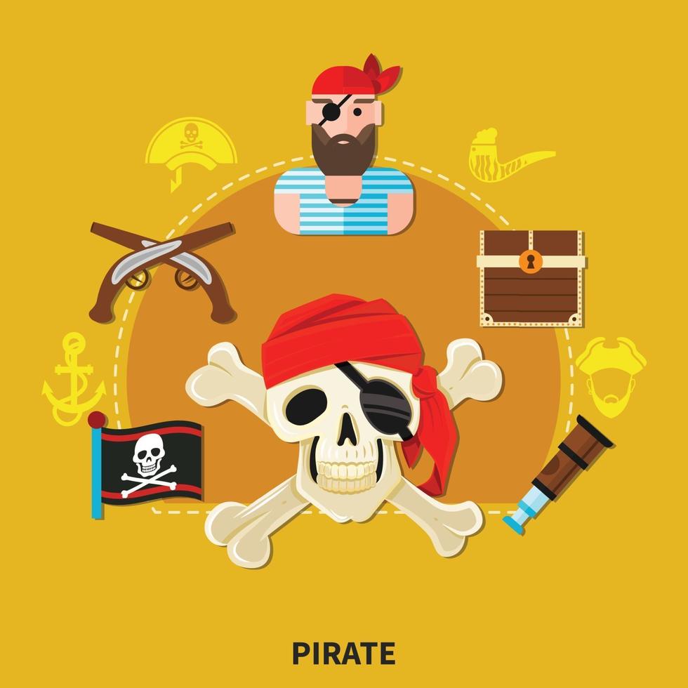 Ilustración de vector de composición de dibujos animados pirata