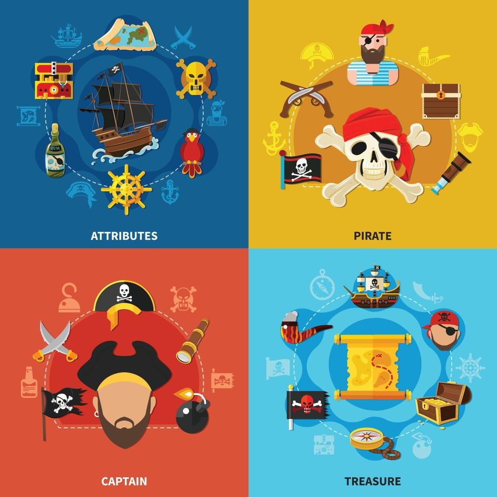 Ilustración de vector de concepto de diseño de dibujos animados pirata