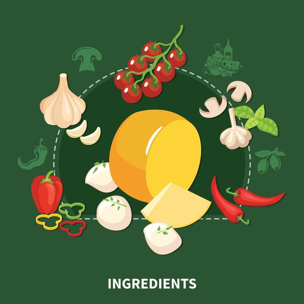 Italian Food Green Background Vector Illustration