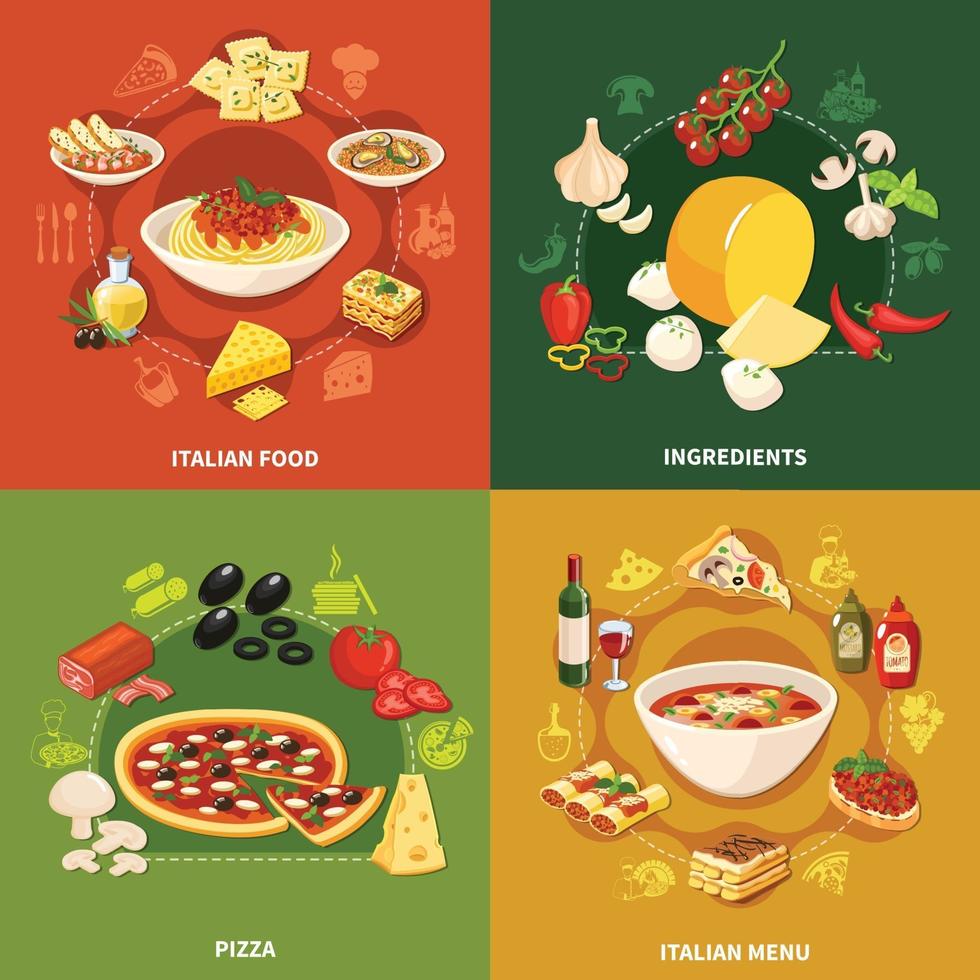 Ilustración de vector de concepto de diseño de comida italiana 2x2