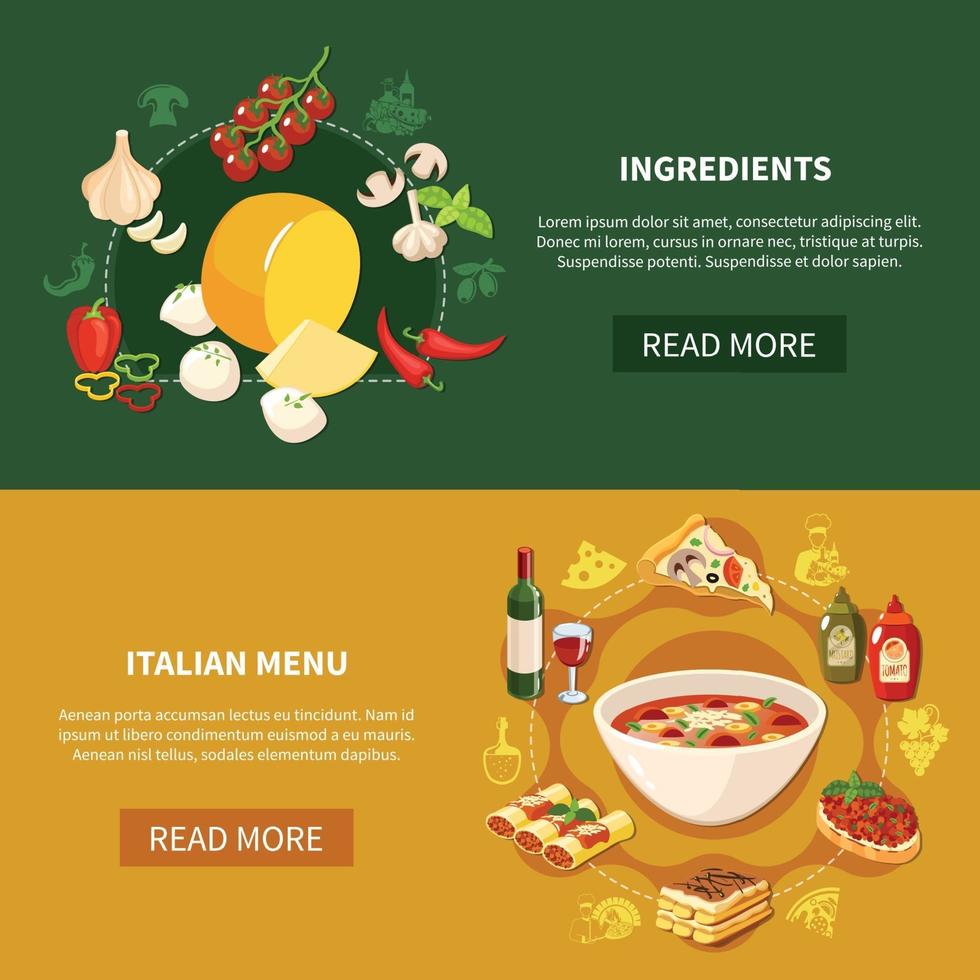 Ilustración de vector de banners horizontales de comida italiana