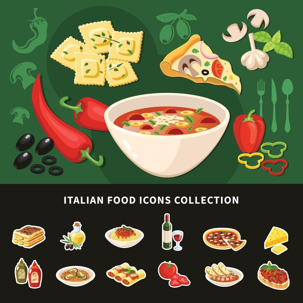Italian Food Icons Collection Vector Illustration