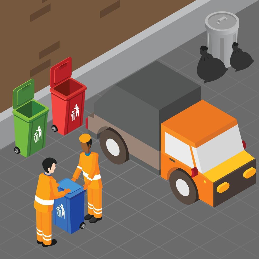 Trash Pickup Isometric Composition Vector Illustration