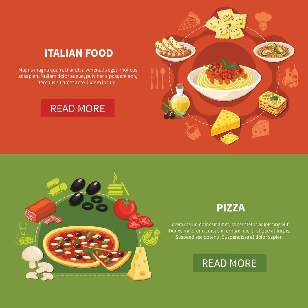 Ilustración de vector de banners horizontales de cocina italiana