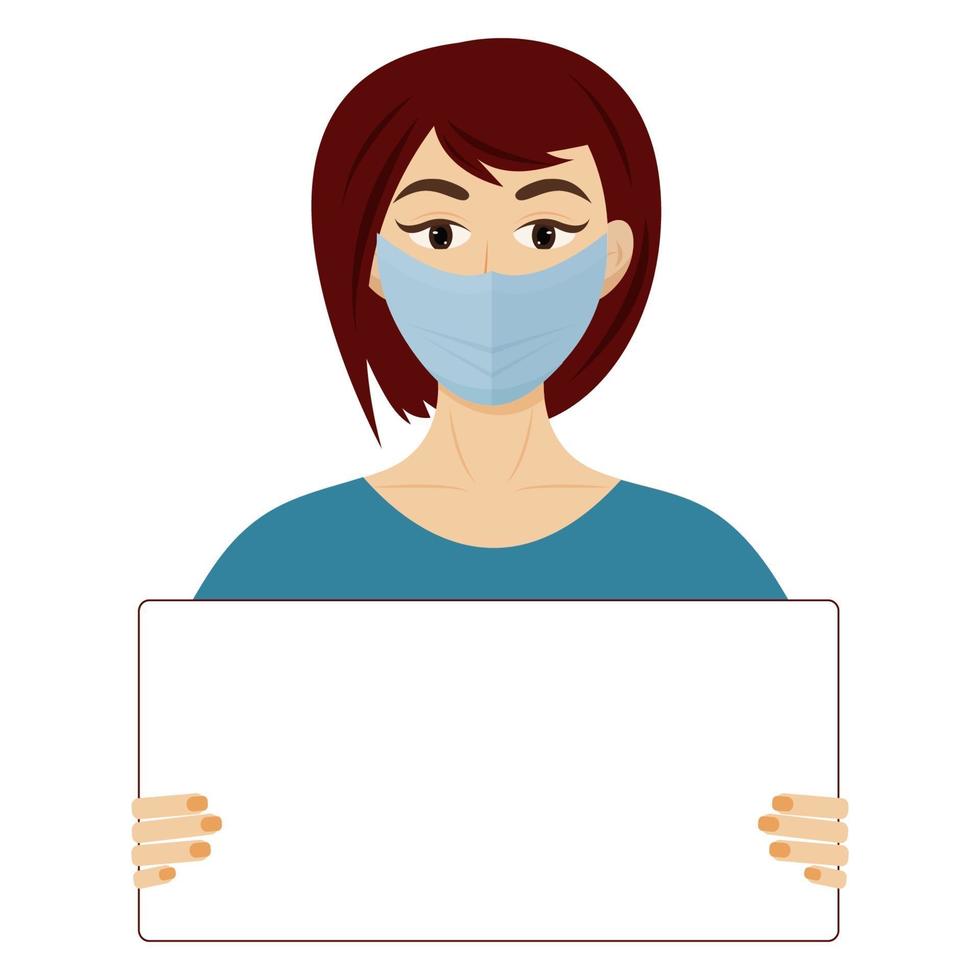 Beautiful girls in masks hold a white poster. Vector illustrations.