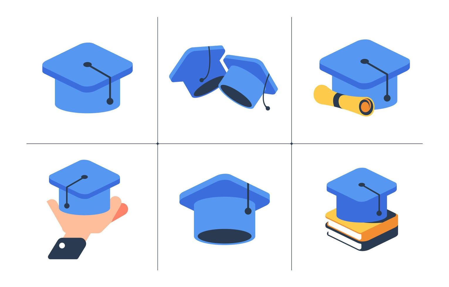 Graduation Hat Icon Collection vector