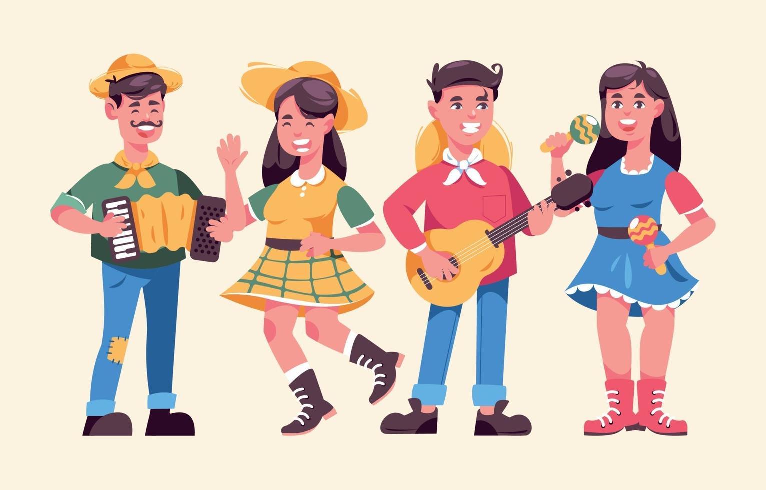 conjunto de coloridos personajes de festa junina vector