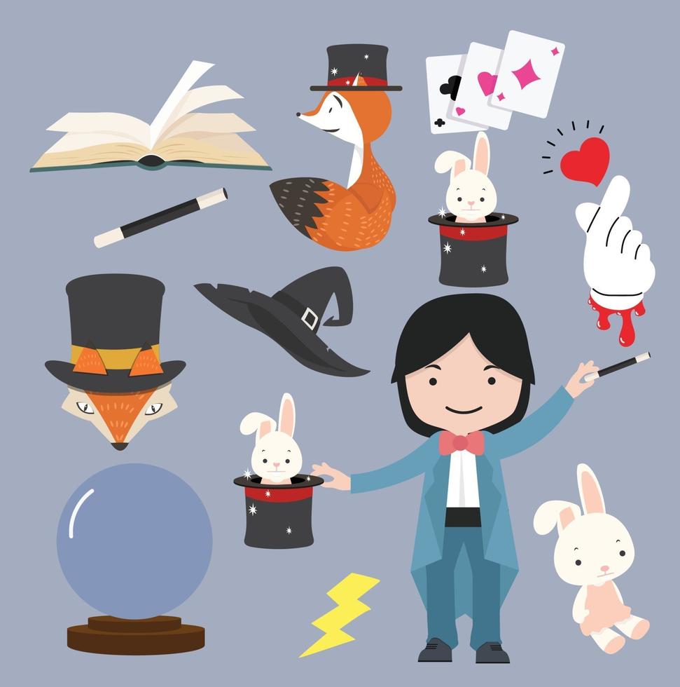 Collection of Magic Objects Cartoon Style Vector