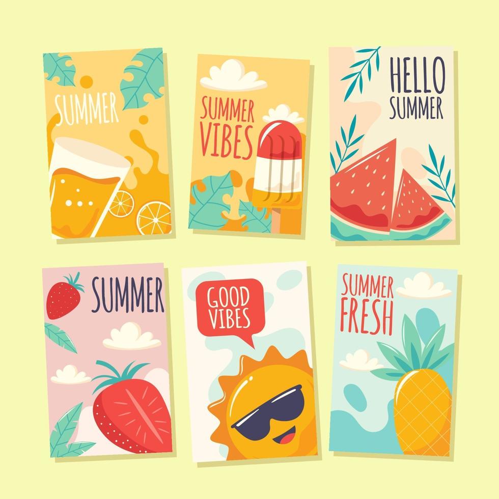 linda colección de tarjetas de verano vector