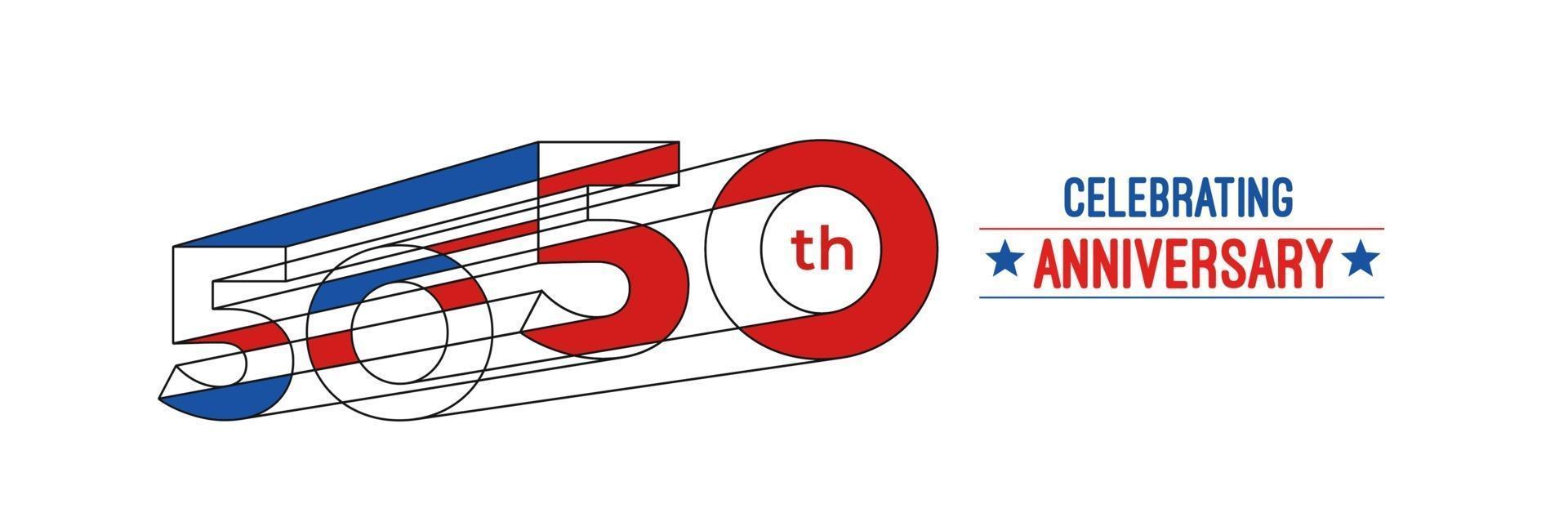 Diseño de celebración de aniversario de 50 años. Ilustración de vector de rgb de arte de línea de color 3d.