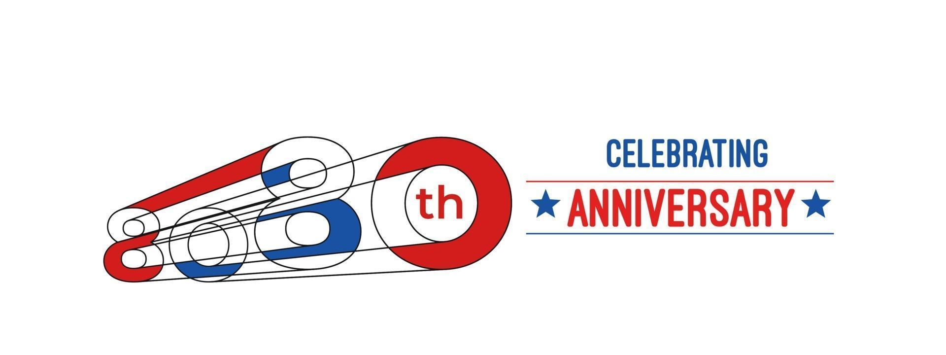 80th Years Anniversary Celebration Design. 3d Color line art RGB vector illustration.