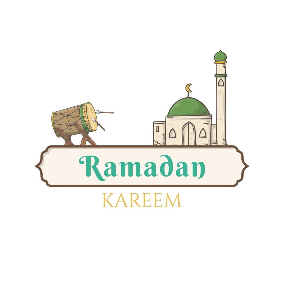 Ramadan Kareem With Mosque Icon Vector. Label banner, sticker, badge, ads pop up banner vector