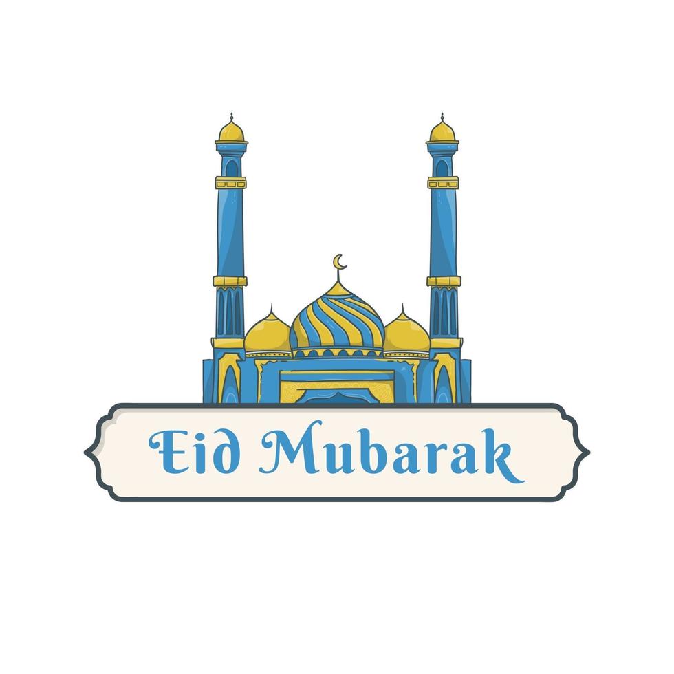 Eid mubarak With Mosque Icon Vector. Label banner, sticker, badge, ads pop up banner vector