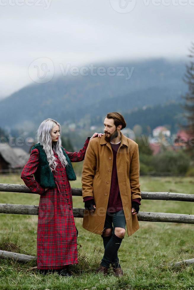 pair of lovers in the Carpathian mountains photo