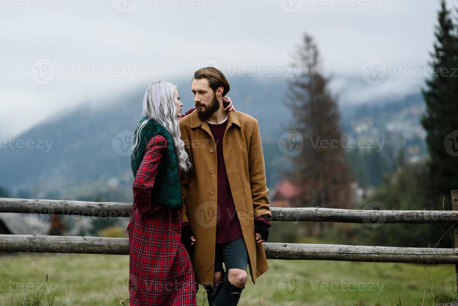 pair of lovers in the Carpathian mountains photo