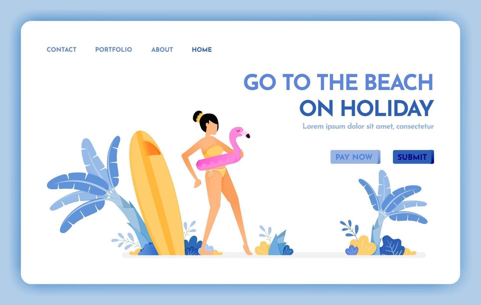 sitio web de viajes con el tema de ir a la playa en vacaciones disfrutar de las vacaciones en una isla tropical natural diseño vectorial de playa se puede utilizar para carteles publicitarios sitio web web móvil marketing volante vector