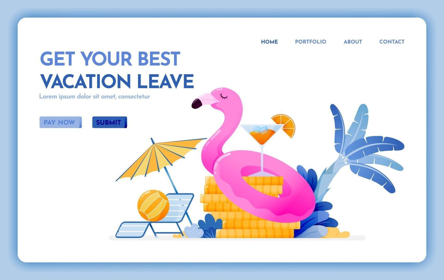 travel website with the theme of get your best vacation leave, cheap tropical beach destination for holiday Vector design can be used for poster banner ads website web mobile marketing flyer