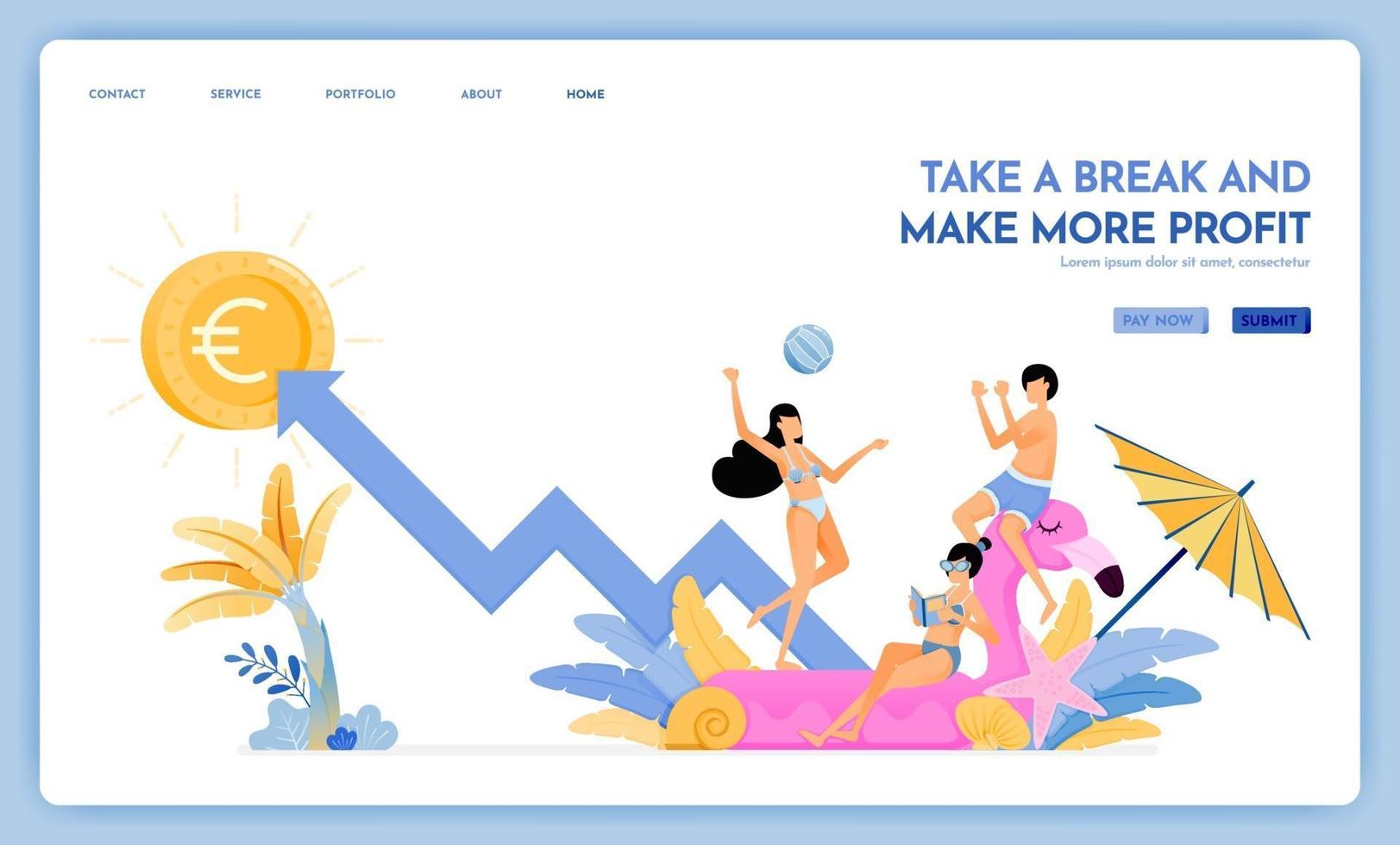 travel website with theme of take a break and make more profit enjoy traveling and vacationing to support growth Vector design can be used for poster banner ads website web marketing flyer