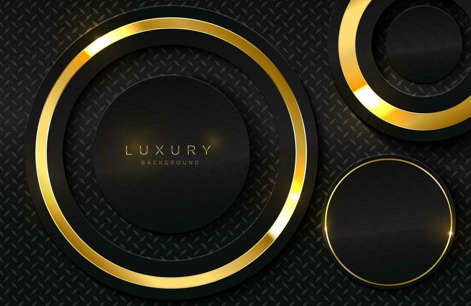 Realistic 3d background with shiny gold circle shape Vector golden circle shape on black surface Graphic design element