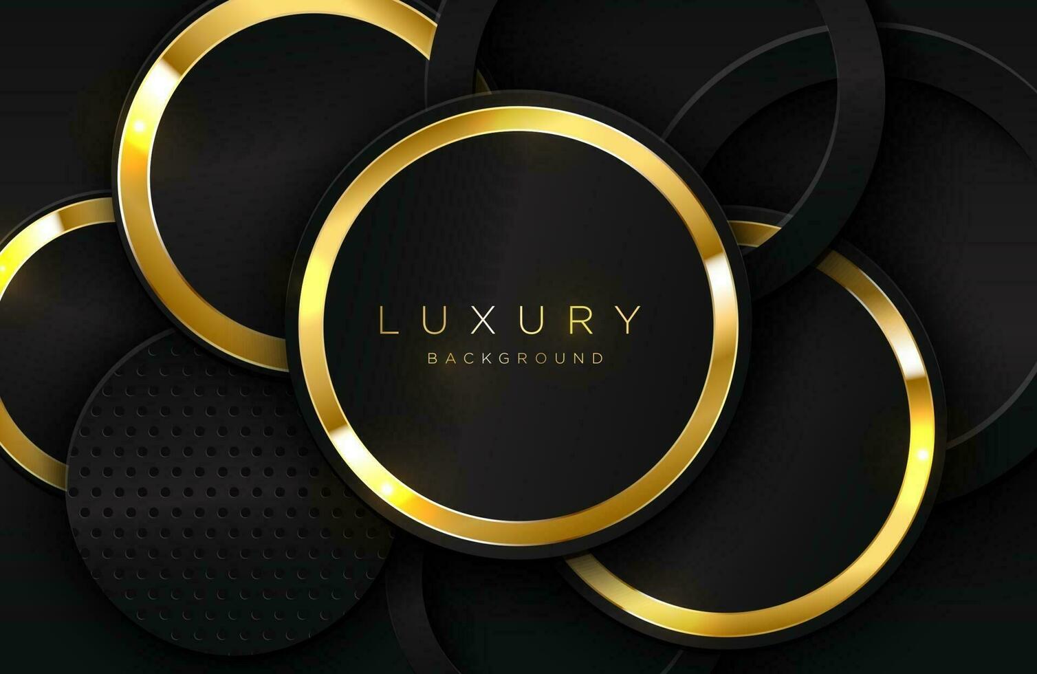 Realistic 3d background with shiny gold circle shape Vector golden circle shape on black surface Graphic design element