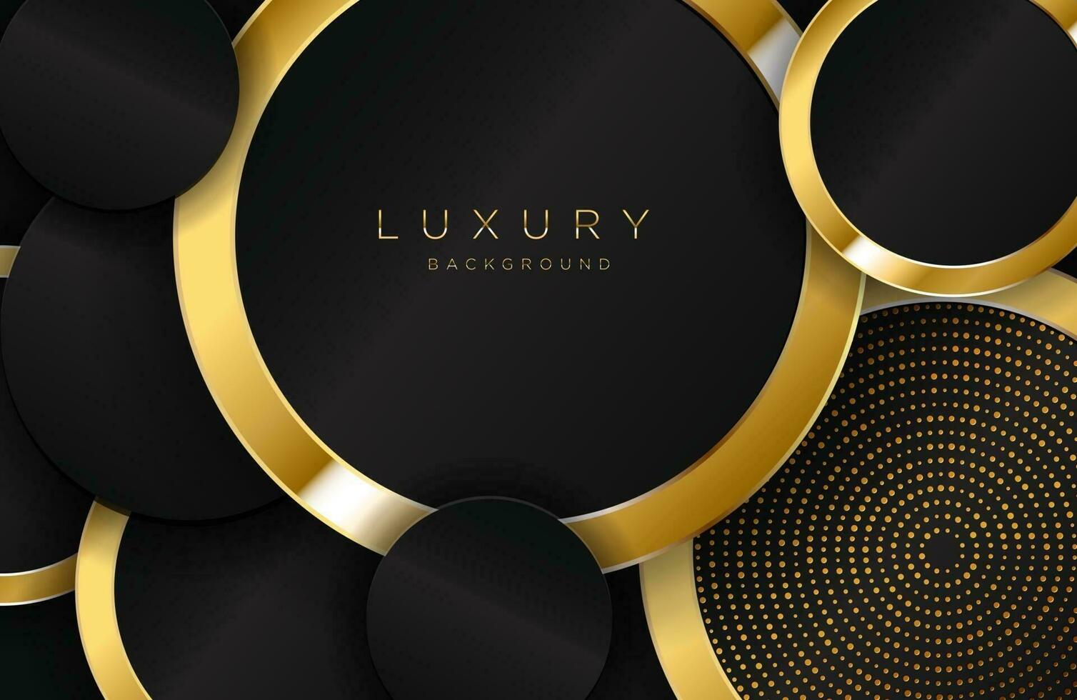 Modern layered background in gold and luxury style with circle shape composition Minimalist black and gold design with dotted pattern element vector