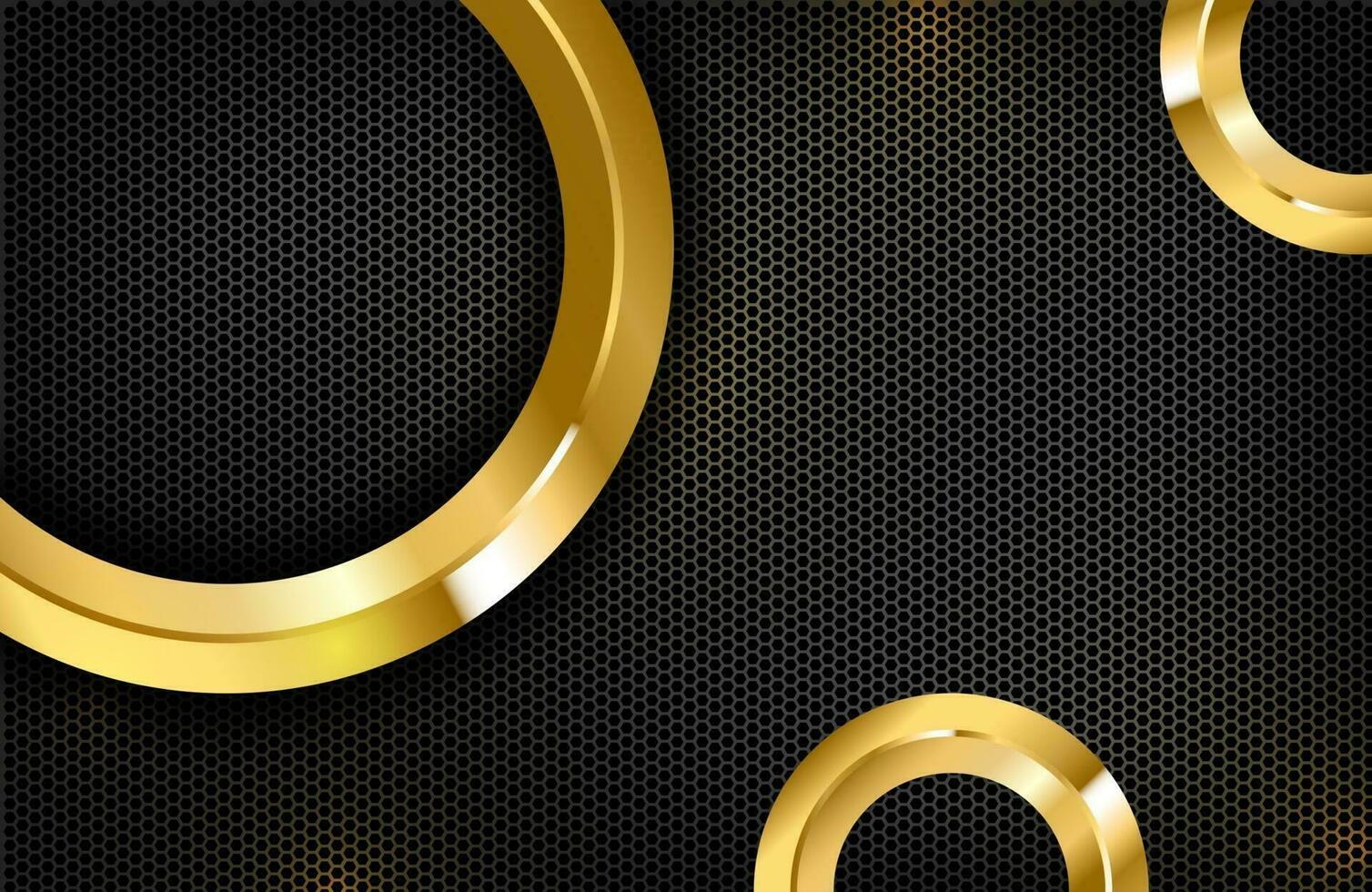 Luxury elegant background with shiny gold circle element on dark black carbon surface vector