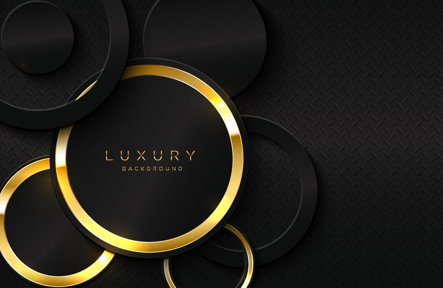 Realistic 3d background with shiny gold circle shape Vector golden circle shape on black surface Graphic design element