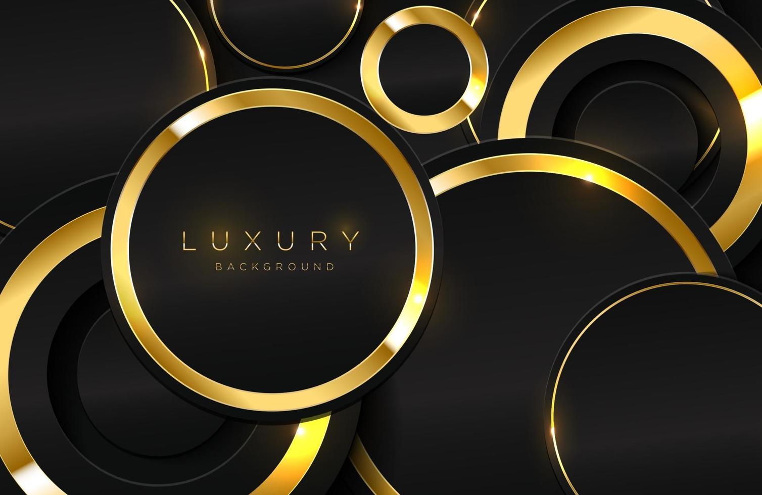 Realistic 3d background with shiny gold circle shape Vector golden circle shape on black surface Graphic design element