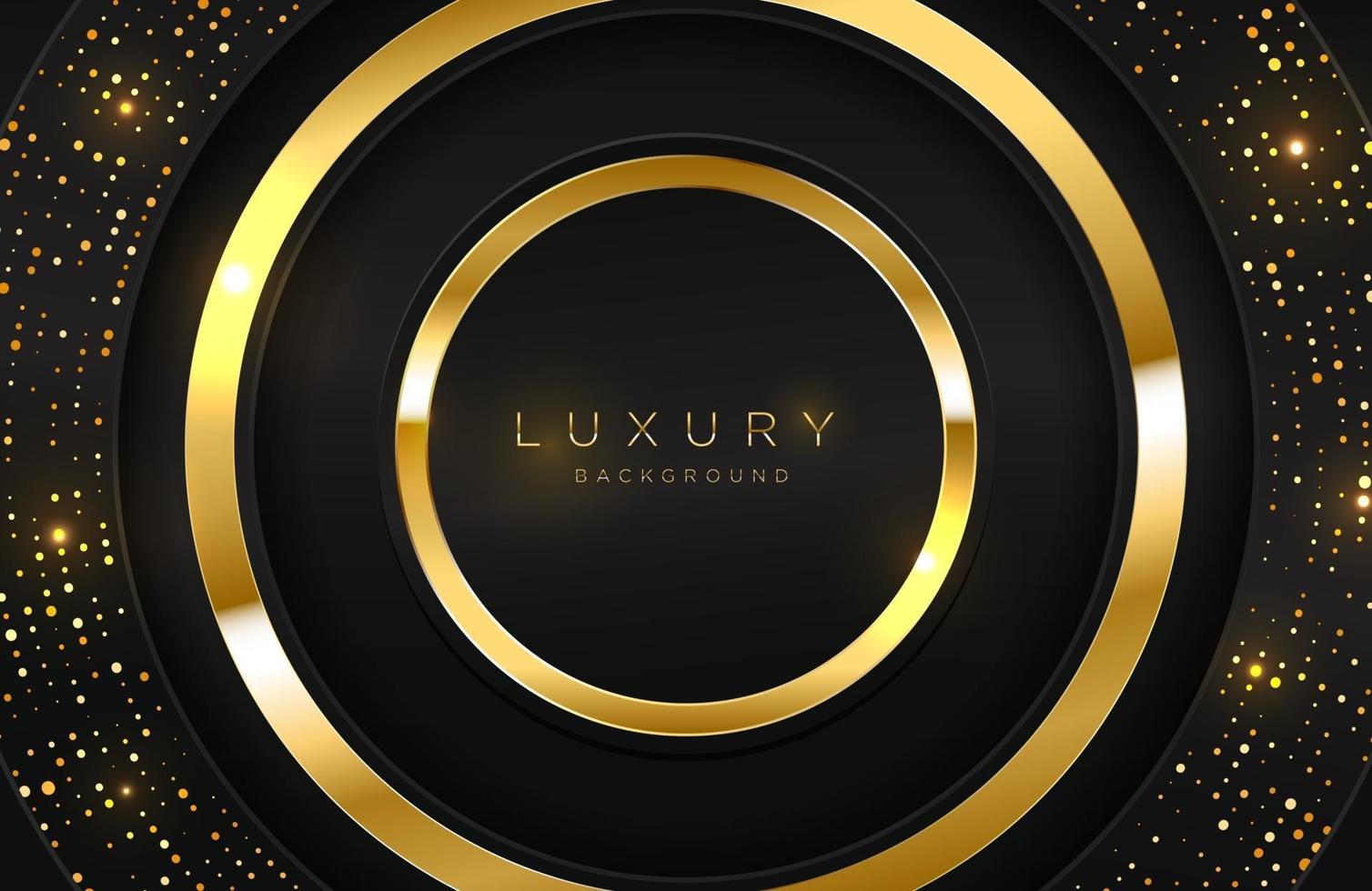 Realistic 3d background with glossy gold ring shape Vector golden circle shape on black surface Graphic design element